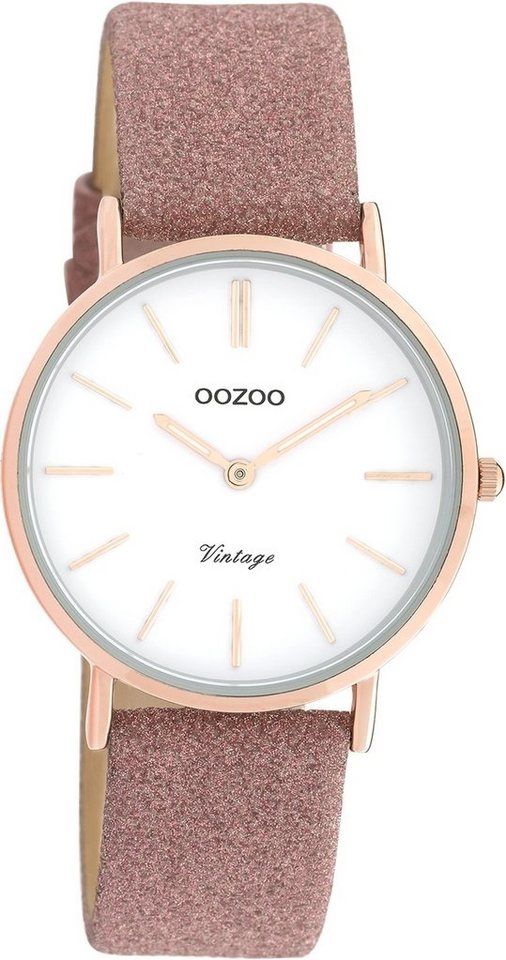 OOZOO Quarzuhr Oozoo Damen Armbanduhr rosa Analog, Damenuhr rund, mittel (ca. 32mm) Lederarmband, Elegant-Style von OOZOO