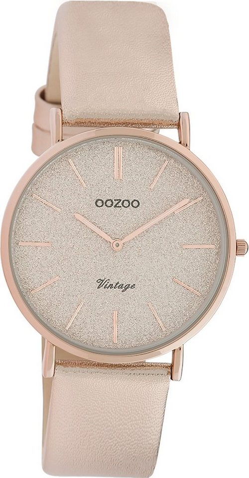 OOZOO Quarzuhr Oozoo Damen Armbanduhr rosa Analog, Damenuhr rund, mittel (ca. 32mm) Lederarmband, Elegant-Style von OOZOO