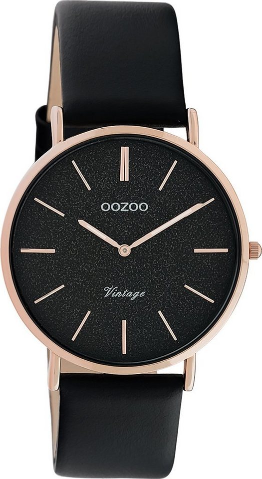 OOZOO Quarzuhr Oozoo Damen Armbanduhr schwarz Analog, (Analoguhr), Damenuhr rund, mittel (ca. 32mm) Lederarmband, Elegant-Style von OOZOO