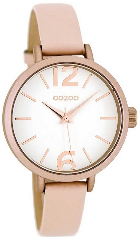 OOZOO Quarzuhr Oozoo Damen Armbanduhr rosa, Damenuhr rund, mittel (ca. 35mm) Lederarmband, Fashion-Style von OOZOO