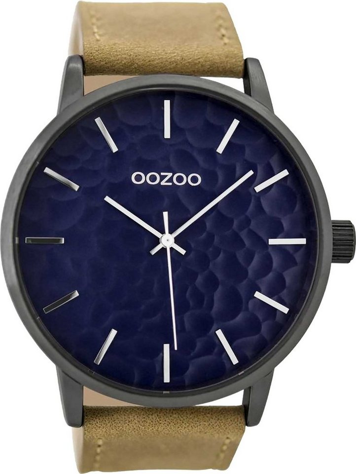 OOZOO Quarzuhr Oozoo Damen Armbanduhr braun Analog, Damenuhr rund, extra groß (ca. 48mm) Lederarmband, Casual-Style von OOZOO