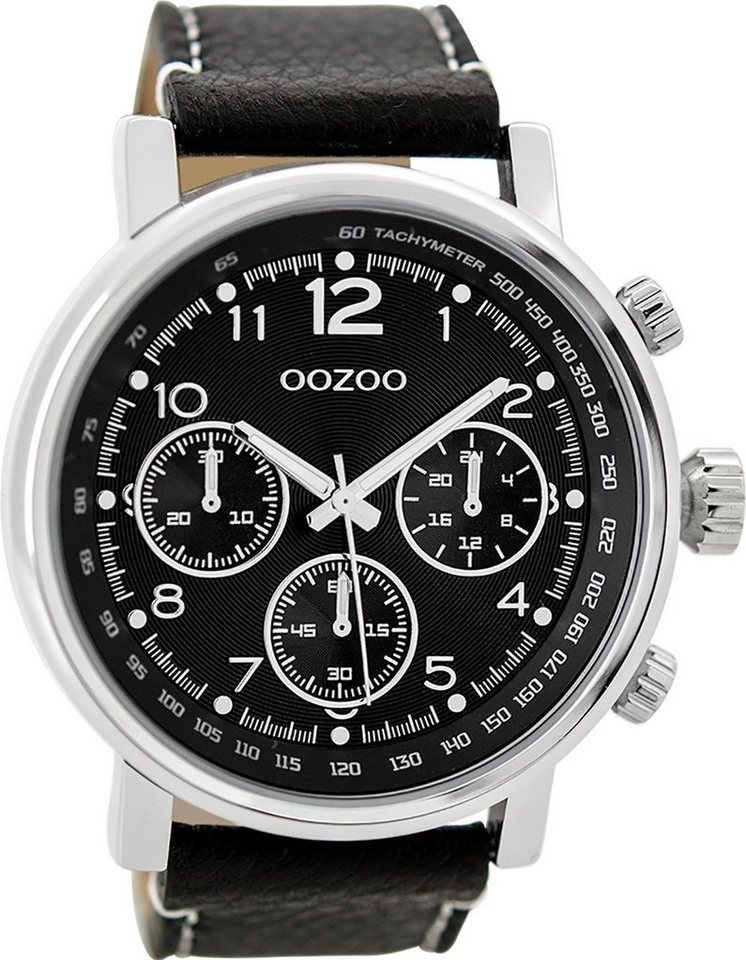 OOZOO Quarzuhr Oozoo Herren Armbanduhr schwarz Analog, (Analoguhr), Herrenuhr rund, extra groß (ca. 48mm) Lederarmband, Casual-Style von OOZOO