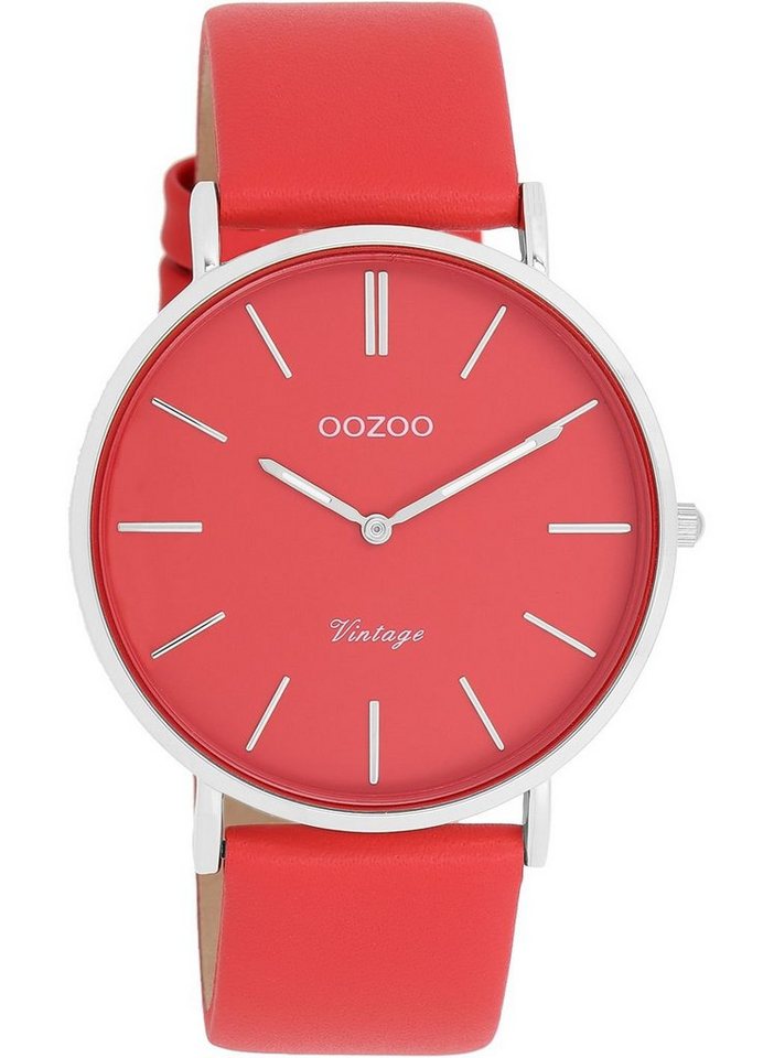 OOZOO Quarzuhr Vintage Damenuhr C20324 Rot Lederband Rot 40 mm von OOZOO