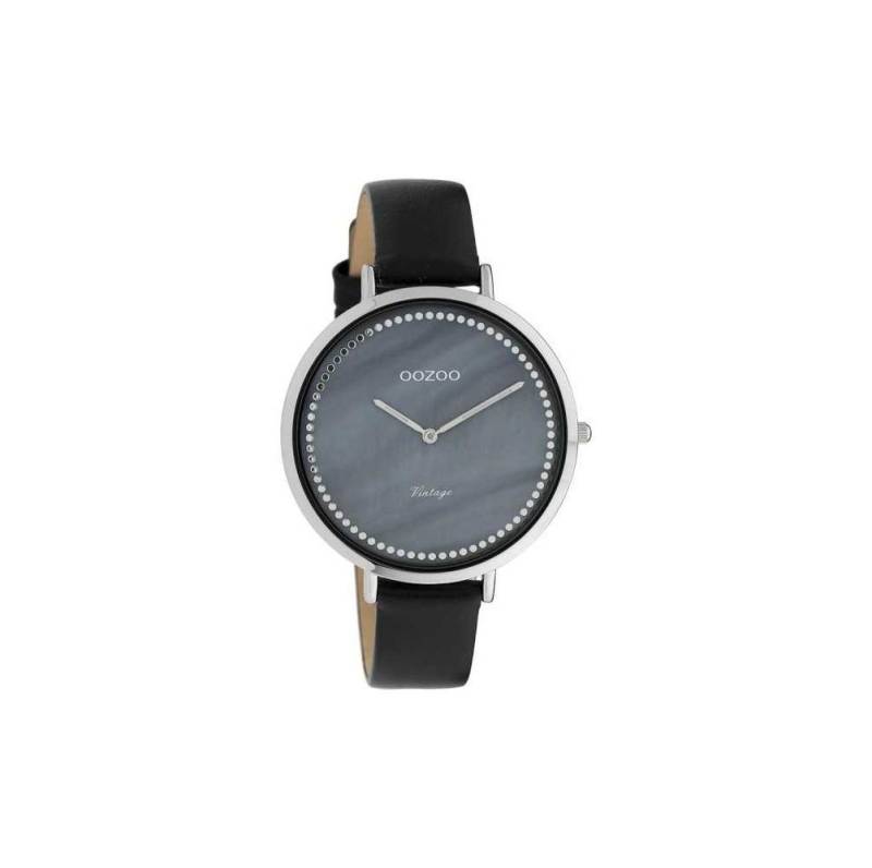 OOZOO Quarzuhr Vintage Ultra Slim Damenuhr C9853 Perlmutt-Optik Blau Lederband 40 mm von OOZOO