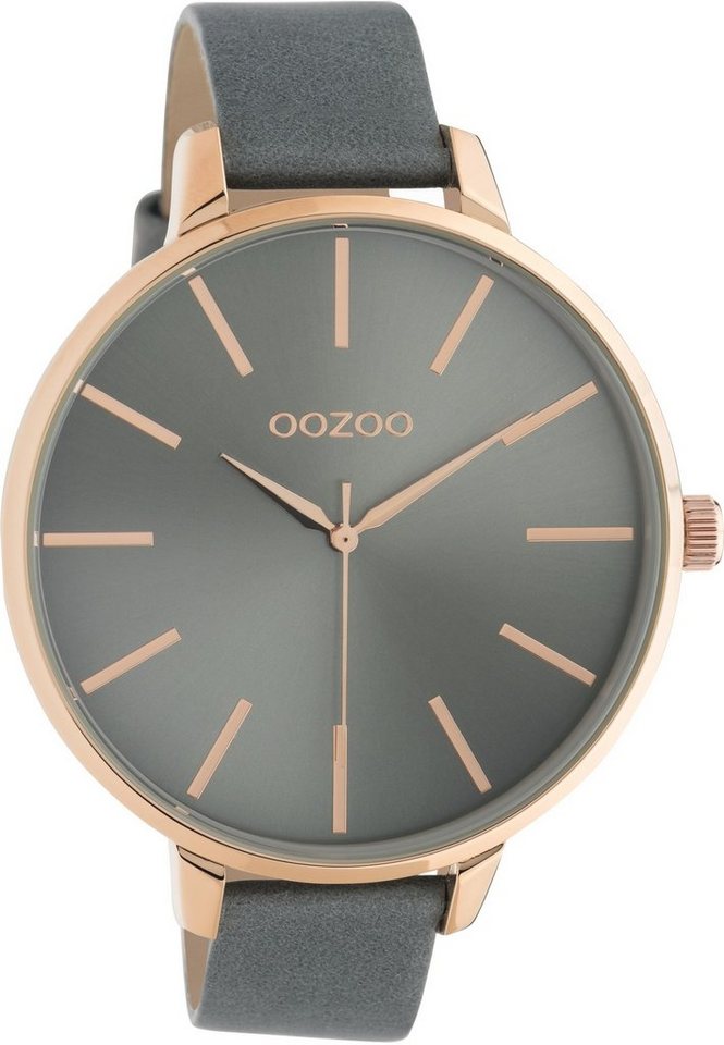 OOZOO Quarzuhr XL Damenuhr C10713 Rosé Lederband Blau 48 mm von OOZOO