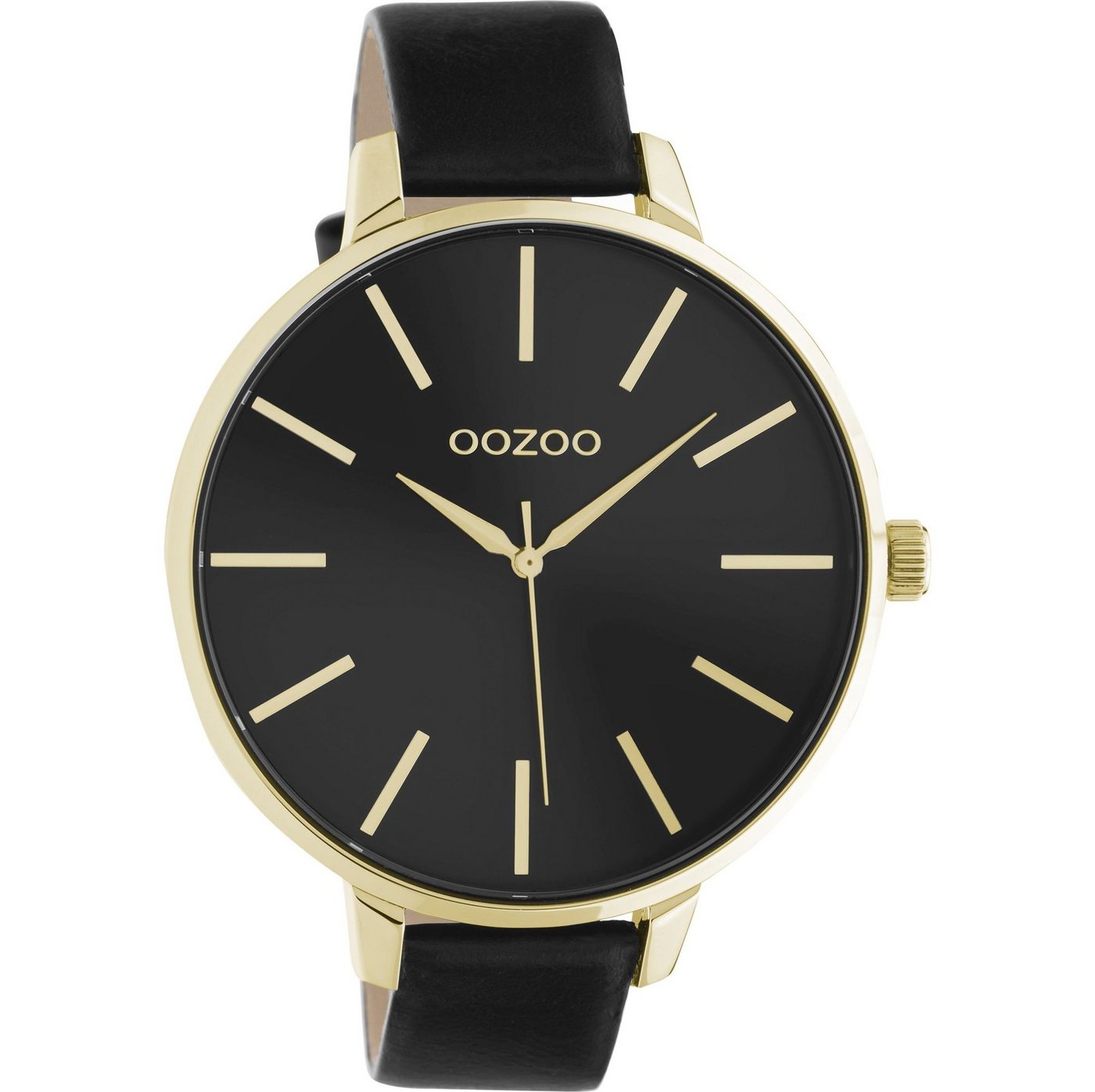 OOZOO Quarzuhr XL Damenuhr C10844 Goldfarben Lederband Schwarz 48 mm von OOZOO