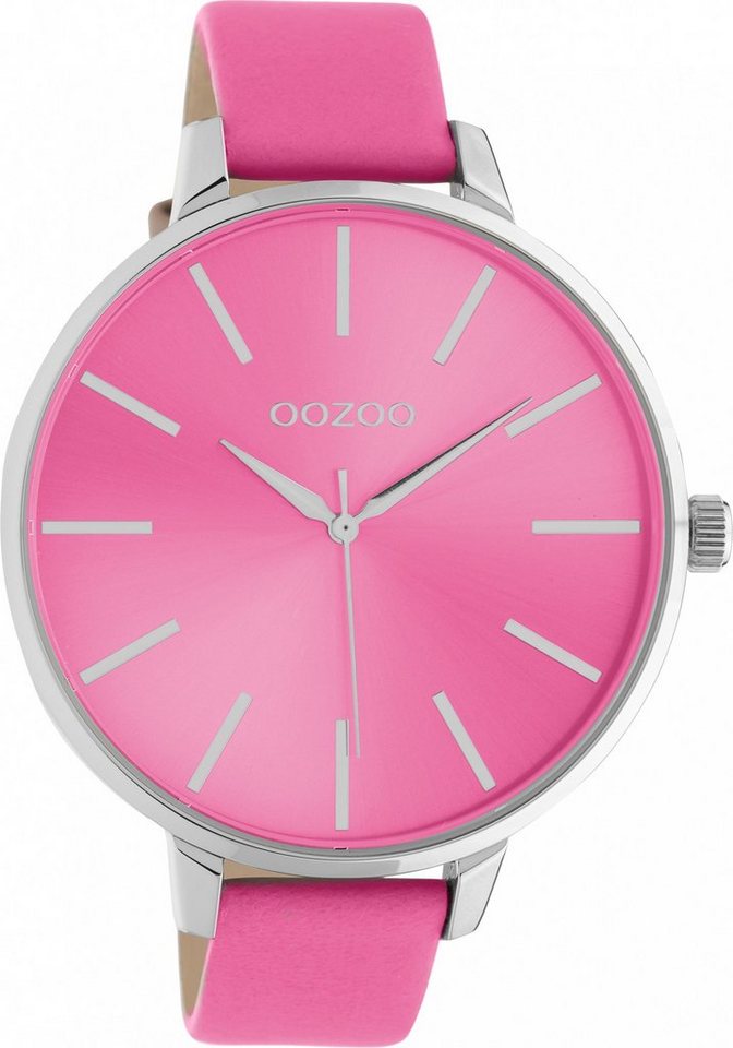 OOZOO Quarzuhr XL Damenuhr C10984 Zifferbatt Glänzend Lederband Pink 48 mm von OOZOO