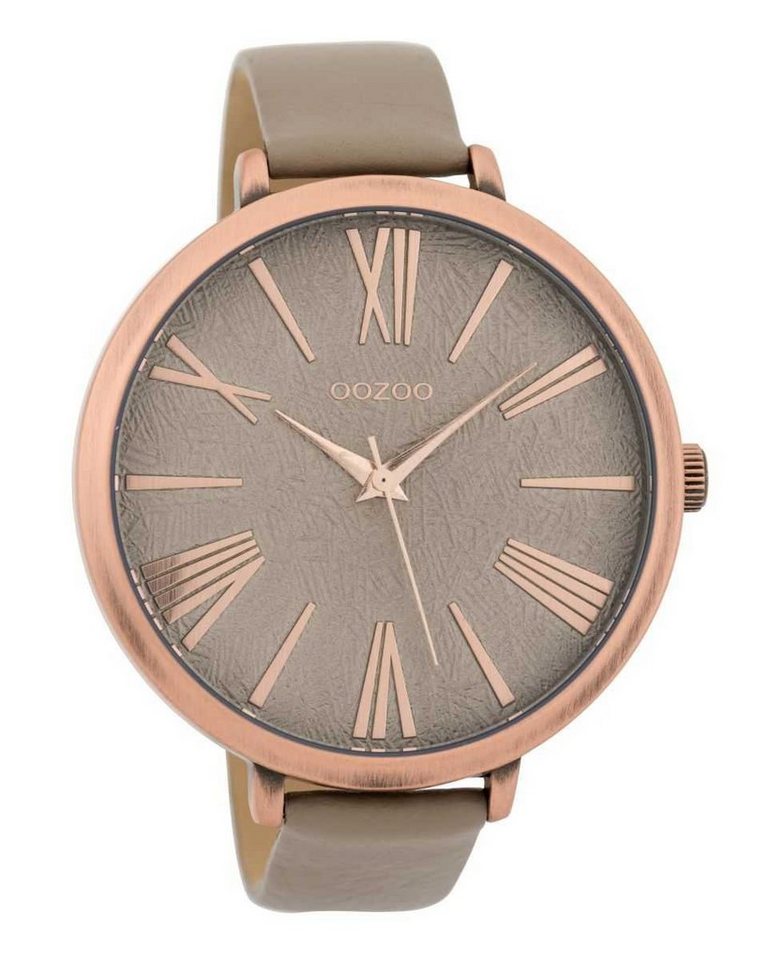 OOZOO Quarzuhr XXL Damenuhr C9559 rose taupe Struktur-Zifferblatt Lederband 48 mm von OOZOO