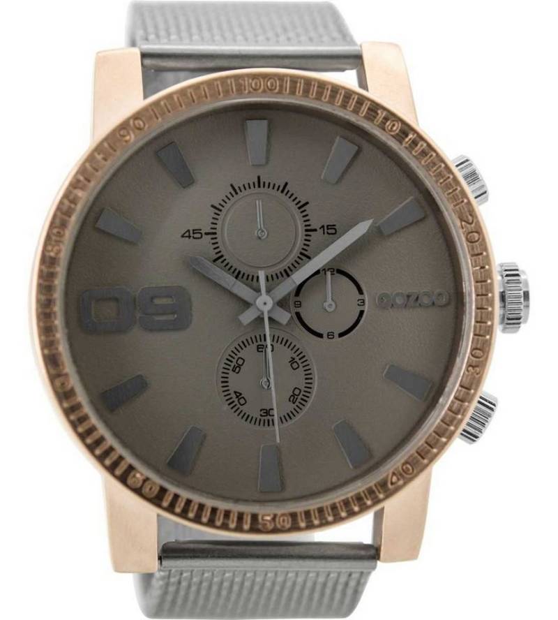 OOZOO Quarzuhr XXL Herrenuhr C9437 Grau/Rose Meshband Silberfarben 50 mm C9437 von OOZOO