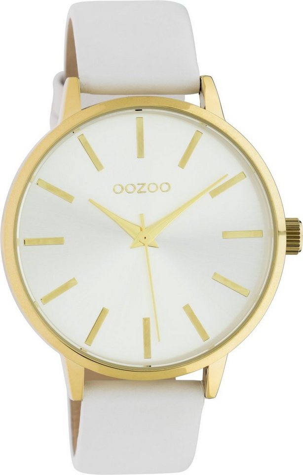 OOZOO Quarzuhr Damenuhr C10611 Goldfarben Lederband Weiss 42 mm von OOZOO