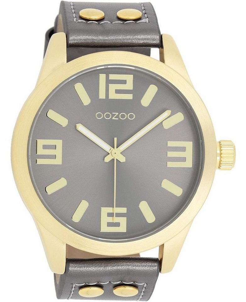 OOZOO Quarzuhr Basic Line Uhr C1084 Lederband Metallic Dark Grey 46 mm C1084 von OOZOO