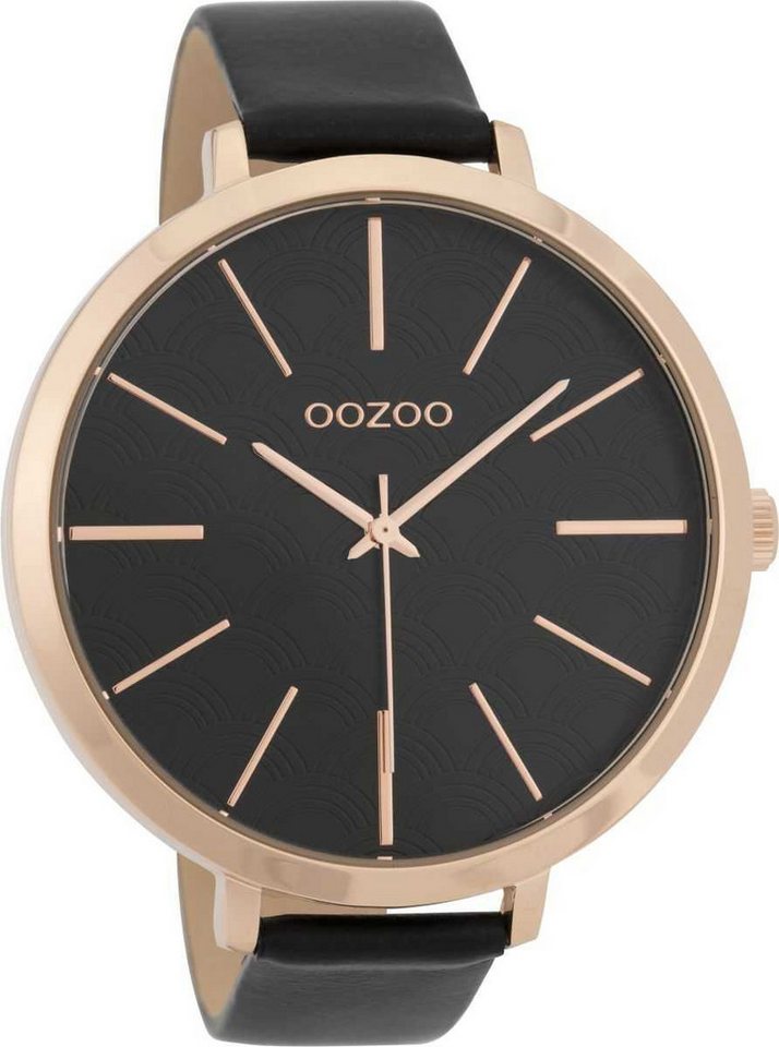 OOZOO Quarzuhr XXL Damenuhr C9679 – Stylische Damen-Armbanduhr in Roségold, und Schwarz, Lederarmband, 48 mm Gehäuse – Modern & Elegant von OOZOO