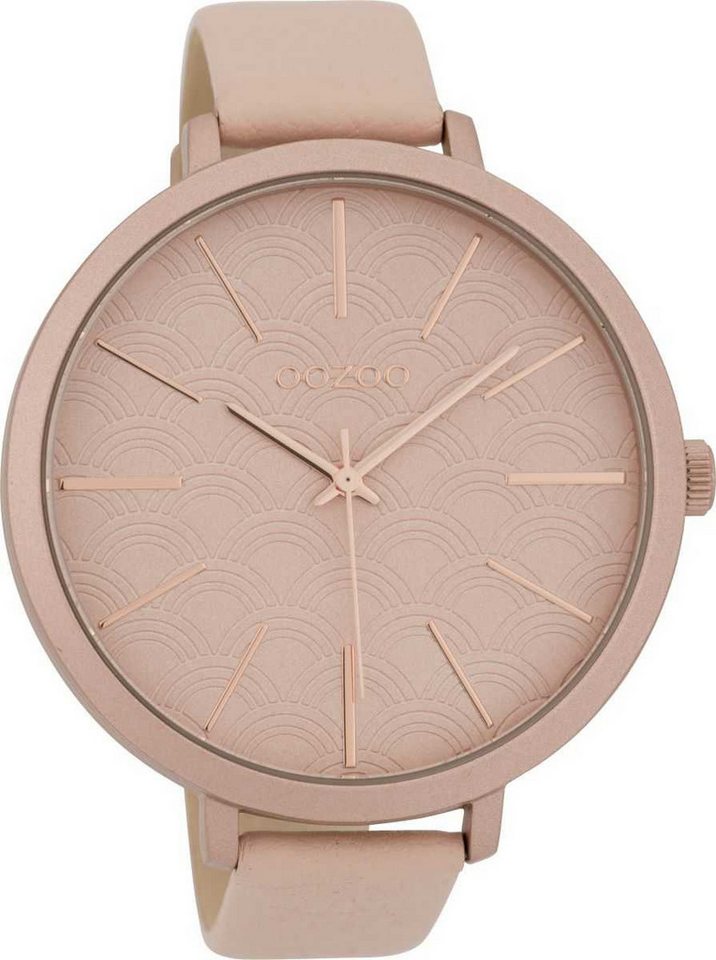 OOZOO Quarzuhr XXL Damenuhr C9675 – Trendige Damen-Armbanduhr in Puderrosa, Lederarmband, 48 mm Gehäuse – Modern & Feminin von OOZOO