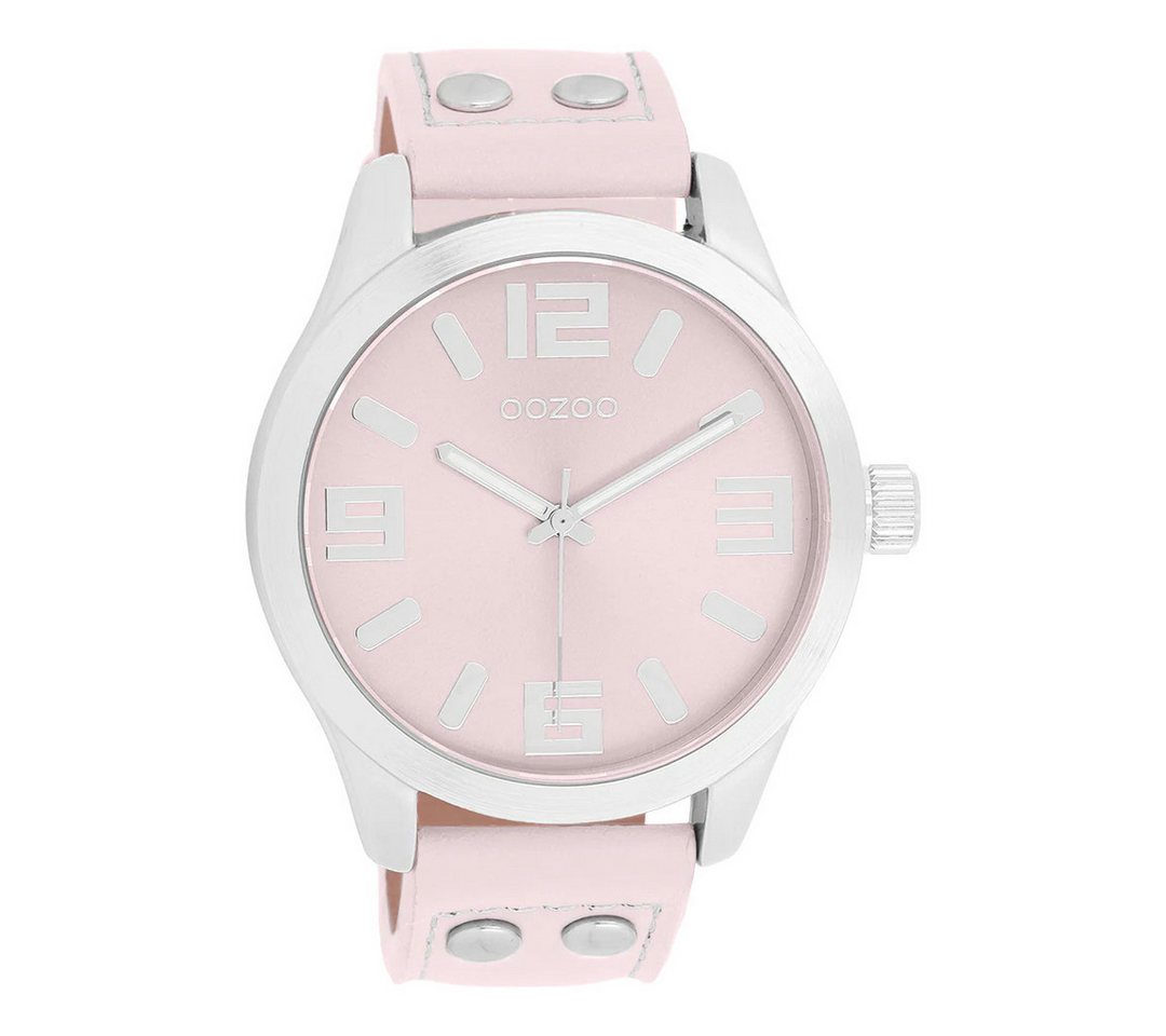 OOZOO Quarzuhr Damenuhr C11553, 46 mm, mit Zifferblatt & Lederband in Puderrosa, modernes Oversize-Design von OOZOO
