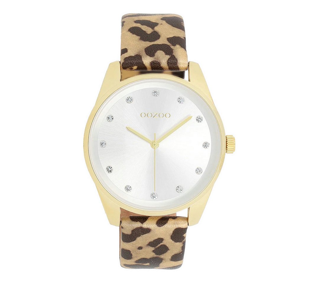 OOZOO Quarzuhr Damenuhr, 38 mm – IP-goldene Uhr mit Lederarmband im Animalprint C11375 von OOZOO
