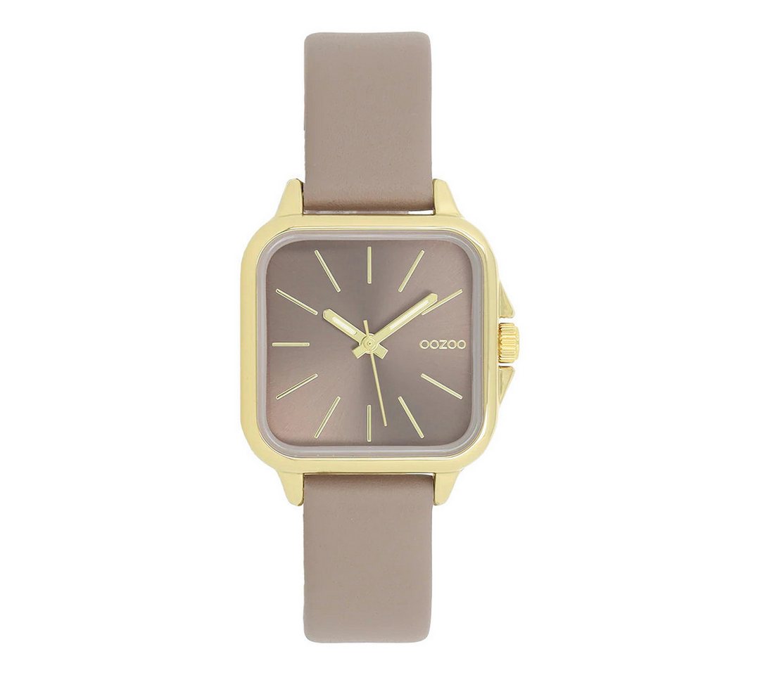 OOZOO Quarzuhr Damenuhr, 27×27 mm – IP-goldene Uhr mit taupefarbenem Lederarmband C11612 von OOZOO