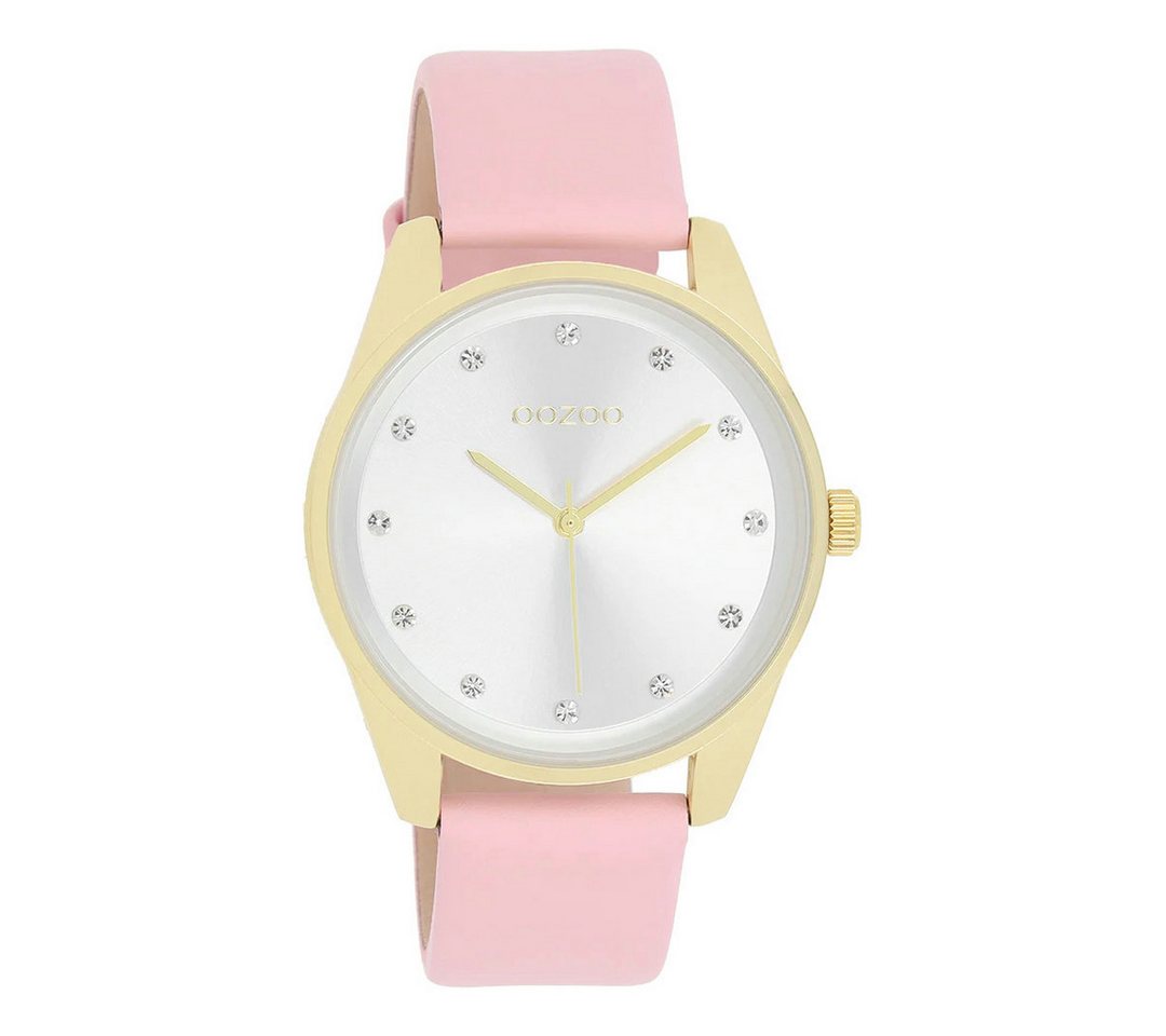 OOZOO Quarzuhr Damenuhr C11045, 38 mm – IP-goldene Uhr mit rosa Lederarmband von OOZOO