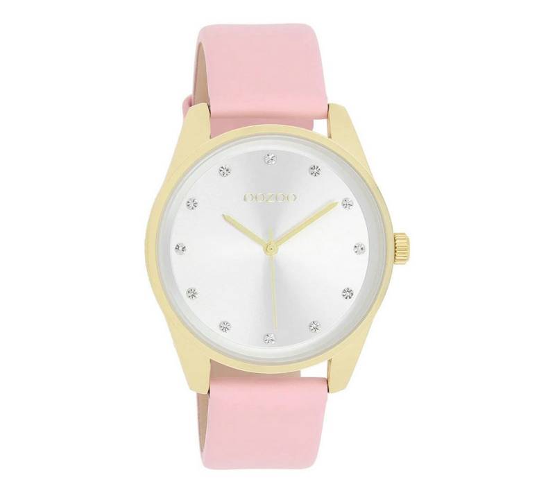 OOZOO Quarzuhr Damenuhr C11045, 38 mm – IP-goldene Uhr mit rosa Lederarmband von OOZOO