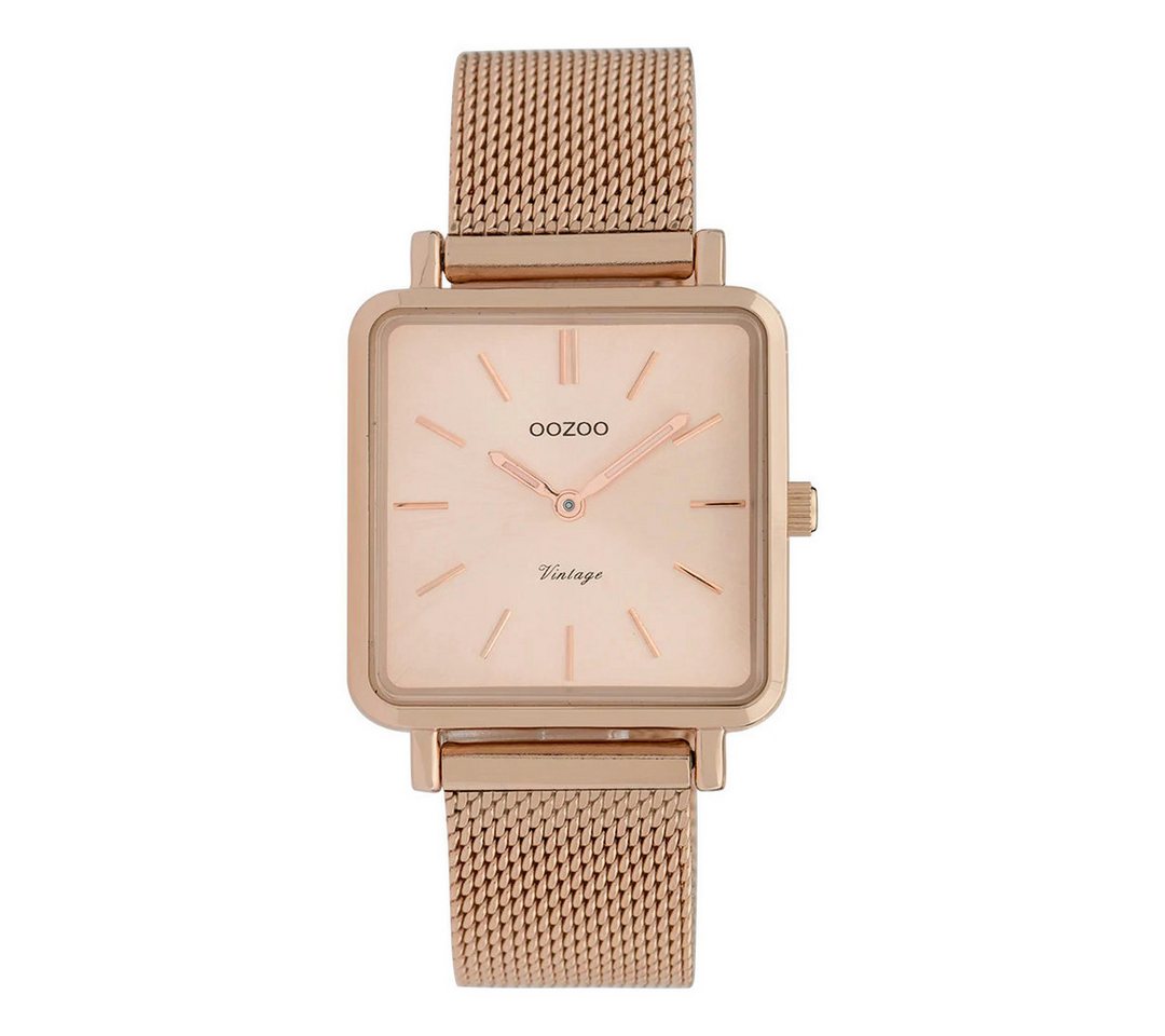 OOZOO Quarzuhr Damenuhr C9847 - Roséfarbene Armbanduhr mit Meshband C9847, & eckigem Gehäuse, 29×29 mm von OOZOO