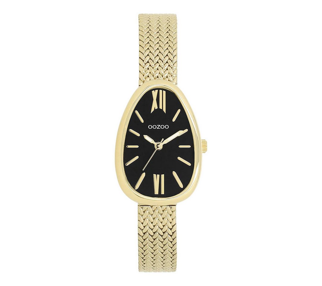 OOZOO Quarzuhr Damenuhr C11643 – IP Gold – Schwarzes Zifferblatt – Oval 22×31 mm, – Milanaiseband – Edle Gold-Schwarz Uhr von OOZOO