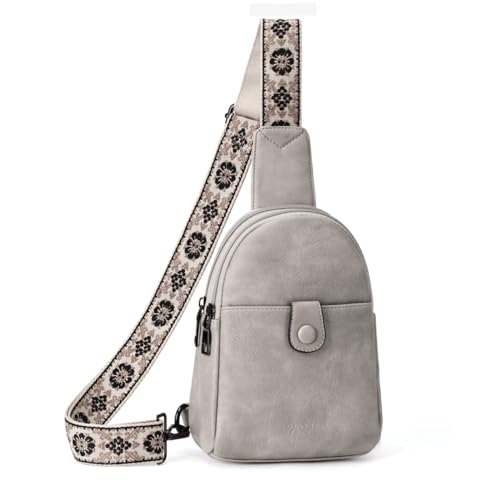 OPAGE Kleine Schultertasche für Damen, Leder Bauchtasche Crossbody Tasche für Frauen Trendige Brusttasche mit verstellbarem Gurt für Reisen, 2-1 Zweifarbig Grau von OPAGE