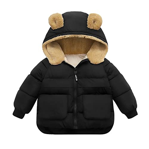 OPAKY Kinder Daunenjacke Kleinkind Kinder Baby Jungen Winter Warme Feste Mäntel Bärenohren Fleece Mit Kapuze Gepolsterte Jacke Outwear Schneeanzug mit Kapuze (Black-a, 18-24 Months) von OPAKY