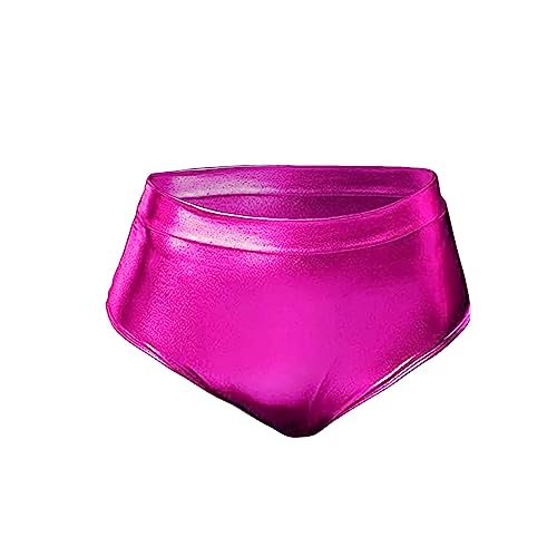 OPAKY LederShorts Für Damen Glitzer Shorts Sexy Kurze Shorts mit hoher Taille Metallic Hotpants anliegende Kurze Hose für Tanz Sport Disco Kostüm Karneval Damen-Super-Shorts (Hot Pink, M) von OPAKY