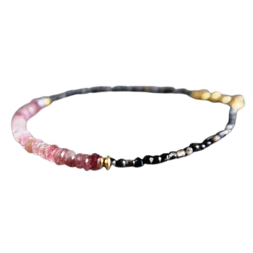 Armband aus rosa Turmalin und schwarzem Onyx 2-3 mm mit facettierten Perlen in Rondelle-Form und verstellbarem Verschluss 18 cm | LBRC_OW_08400 von OPAL_WORLD