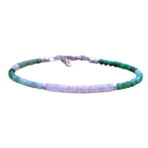 OPAL_WORLD Äthiopischer Opal und Chrysopras Armband 2-3 mm rund reifenförmig facettiert glatter Schnitt verstellbarer versilberter Verschluss | LBRC_OW_07532 von OPAL_WORLD
