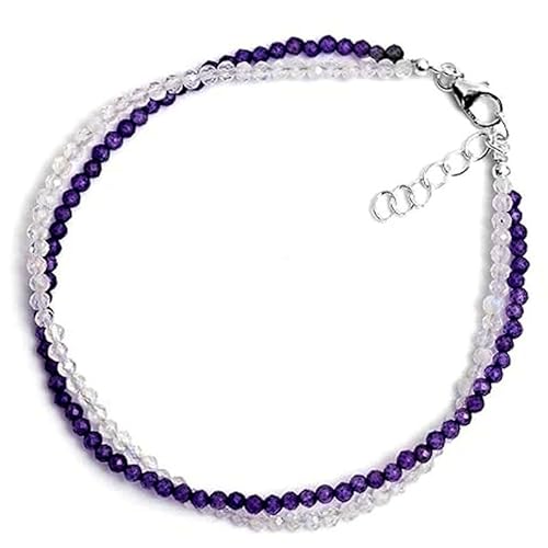 OPAL_WORLD Amethyst und Mondstein Armband 2-2,5 mm mit facettierten runden Perlen und versilbertem Verschluss | LBRC_OW_06742 von OPAL_WORLD