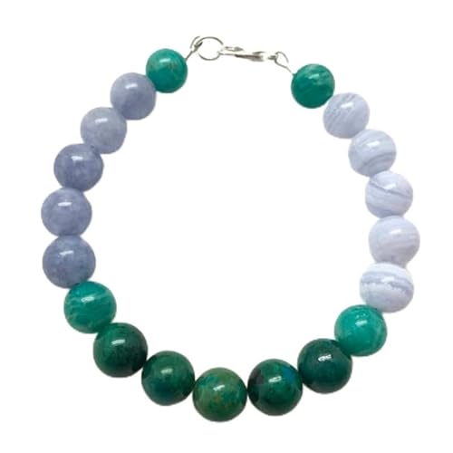 OPAL_WORLD Armband Amazonit, Aquamarin, Achat und Chrysokoll, 10 mm, mit glatten, runden Perlen und versilbertem Verschluss 18 cm | LBRC_OW_06661 von OPAL_WORLD