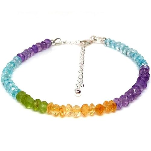 OPAL_WORLD Armband Aquamarin, Citrin, Amethyst und Peridot 4 mm mit facettierten Perlen in Rondelle-Form und verstellbarem, versilbertem Verschluss 18 cm | LBRC_OW_07004 OPAL_WORLD Armband Aquamarin, Citrin, Amethyst und Peridot 4 mm mit facettierten Perlen in Rondelle-Form und verstellbarem, versilbertem Verschluss 18 cm | LBRC_OW_07004 von OPAL_WORLD
