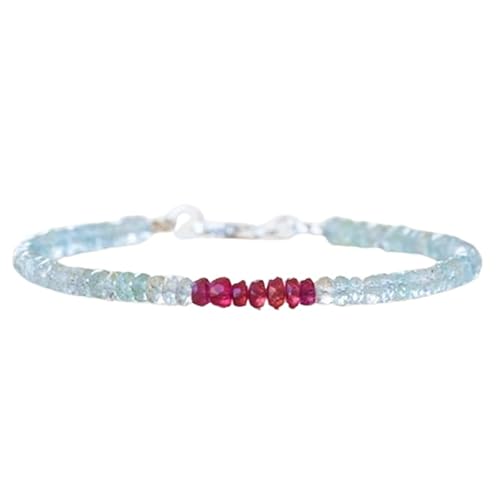 OPAL_WORLD Armband Aquamarin und Granat 3 mm mit facettierten Rondelle-Perlen und versilbertem Verschluss 18 cm | LBRC_OW_06947 von OPAL_WORLD