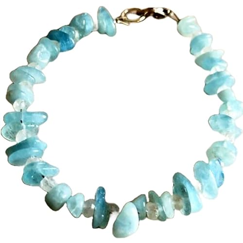 OPAL_WORLD Armband Aquamarin und Regenbogen-Mondstein 4-8 mm in Nugget-Form, geschliffene Rohperlen, vergoldeter Verschluss 18 cm. | LBRC_OW_06980 OPAL_WORLD Armband Aquamarin und Regenbogen-Mondstein 4-8 mm in Nugget-Form, geschliffene Rohperlen, vergoldeter Verschluss 18 cm. | LBRC_OW_06980 von OPAL_WORLD