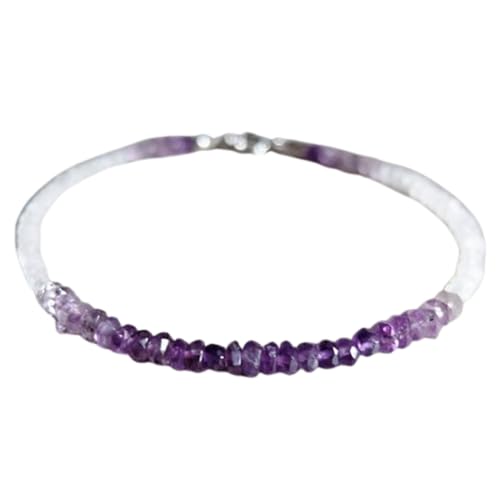 OPAL_WORLD Armband aus Amethyst und Mondstein 3-3,5 mm mit facettierten Perlen in Rondelle-Form und versilbertem Verschluss 18 cm | LBRC_OW_06739 von OPAL_WORLD