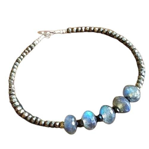 OPAL_WORLD Armband aus Labradorit, Pyrit und schwarzem Spinell, 2-6 mm mit facettierten Perlen in Rondelle-Form und versilbertem Verschluss 18 cm. | LBRC_OW_08052 OPAL_WORLD Armband aus Labradorit, Pyrit und schwarzem Spinell, 2-6 mm mit facettierten Perlen in Rondelle-Form und versilbertem Verschluss 18 cm. | LBRC_OW_08052 von OPAL_WORLD