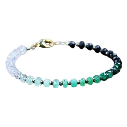OPAL_WORLD Armband aus Regenbogen-Mondstein und Smaragd, 3,5 mm, facettierte Rondelle-Perlen und versilberter Verschluss 18 cm | LBRC_OW_08481 von OPAL_WORLD
