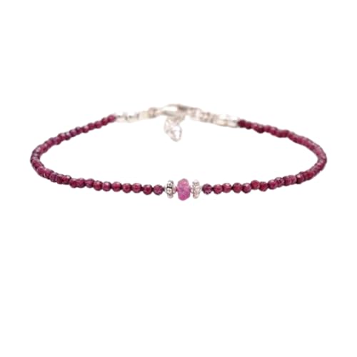 OPAL_WORLD Armband aus Rhodonit-Granat mit rosa Saphir 2-3 mm, facettierte Perlen in Rondelle-Form, verstellbarer versilberter Verschluss 18 cm. | LBRC_OW_08527 von OPAL_WORLD