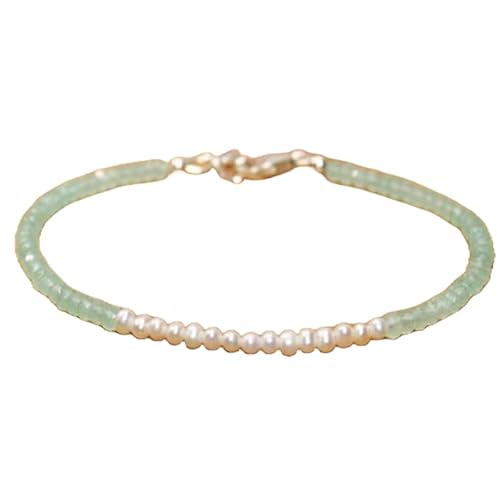 OPAL_WORLD Armband aus Süßwasser-Chalcedon Aquamarin 3-3,5 mm in Rondelle-Form mit glatten und facettierten Perlen, versilberter Verschluss 18 cm | LBRC_OW_07608 von OPAL_WORLD