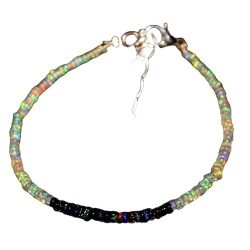 OPAL_WORLD Armband aus äthiopischem Opal und schwarzem Opal 3-3,5 mm mit glatten Perlen in Rondelle-Form, verstellbarer versilberter Verschluss 18 cm | LBRC_OW_07594 OPAL_WORLD Armband aus äthiopischem Opal und schwarzem Opal 3-3,5 mm mit glatten Perlen in Rondelle-Form, verstellbarer versilberter Verschluss 18 cm | LBRC_OW_07594 von OPAL_WORLD