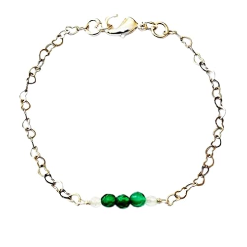 OPAL_WORLD Armband aus grünem und weißem Achat 4 mm mit facettierten und runden Perlen, verstellbarer versilberter Verschluss 18 cm | LBRC_OW_07733 von OPAL_WORLD