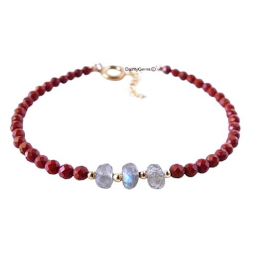 OPAL_WORLD Armband aus rotem Jaspis und Labradorit 3-4 mm mit runden facettierten Perlen in Reifenform, verstellbarer vergoldeter Verschluss 18 cm | LBRC_OW_08518 von OPAL_WORLD