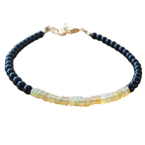 OPAL_WORLD Armband aus schwarzem Onyx und äthiopischem Feueropal, 3-3,5 mm, mit glatten Perlen in Rondelle-Form und versilbertem Verschluss 18 cm. | LBRC_OW_07049 OPAL_WORLD Armband aus schwarzem Onyx und äthiopischem Feueropal, 3-3,5 mm, mit glatten Perlen in Rondelle-Form und versilbertem Verschluss 18 cm. | LBRC_OW_07049 von OPAL_WORLD