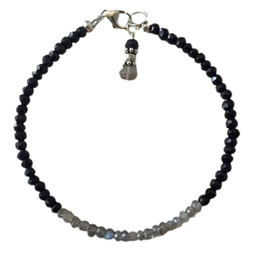 OPAL_WORLD Armband aus schwarzem Spinell und Labradorit 3-3,5 mm mit facettierten Perlen in Rondelle-Form und versilbertem Verschluss 18 cm | LBRC_OW_07112 OPAL_WORLD Armband aus schwarzem Spinell und Labradorit 3-3,5 mm mit facettierten Perlen in Rondelle-Form und versilbertem Verschluss 18 cm | LBRC_OW_07112 von OPAL_WORLD