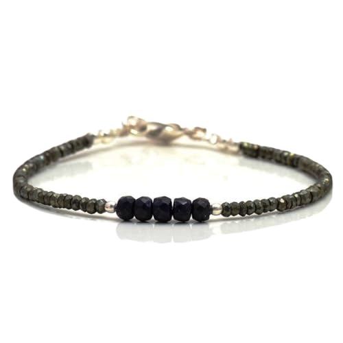 OPAL_WORLD Armband aus schwarzem Spinell und Pyrit 3-3,5 mm mit facettierten Perlen in Rondelle-Form und verstellbarem vergoldetem Verschluss von 18 cm. | LBRC_OW_07129 OPAL_WORLD Armband aus schwarzem Spinell und Pyrit 3-3,5 mm mit facettierten Perlen in Rondelle-Form und verstellbarem vergoldetem Verschluss von 18 cm. | LBRC_OW_07129 von OPAL_WORLD