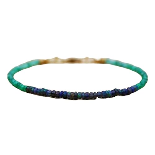 OPAL_WORLD Armband mit 3 mm schwarzem Smaragd und Opal mit facettierten Perlen in Rondelle-Form und vergoldetem Verschluss 18 cm | LBRC_OW_07444 von OPAL_WORLD