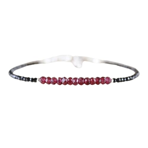 OPAL_WORLD Armband mit Rhodolith Granat und schwarzem Opal, 2-3 mm mit facettierten Perlen in Rondelle-Form und versilbertem Verschluss 18 cm. | LBRC_OW_08522 von OPAL_WORLD