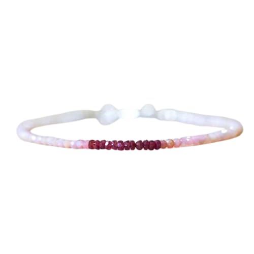 OPAL_WORLD Armband mit rosa Opal und Rubin, 2 bis 2,5 mm, mit facettierten Perlen in Rondelle-Form und versilbertem Verschluss 18 cm | LBRC_OW_08378 von OPAL_WORLD