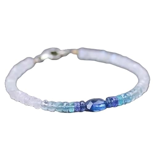 OPAL_WORLD Kyanit Mondstein Armband 4-6 x 4 mm mit facettierten Perlen, ovale und runde Form, versilberter Verschluss 18 cm | LBRC_OW_07910 von OPAL_WORLD