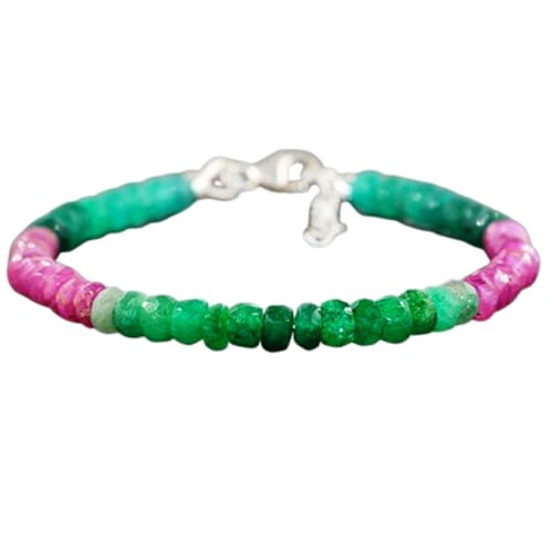 OPAL_WORLD LBRC_OW_07477 Armband mit Smaragd und Rubin, 4 mm, glatte Perlen, runde Form, versilberter Verschluss, 18 cm von OPAL_WORLD
